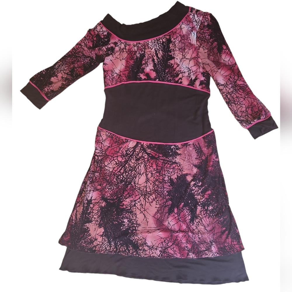 Annie50 Off-shoulder Stretch Dress - size M - Brown and multi pink